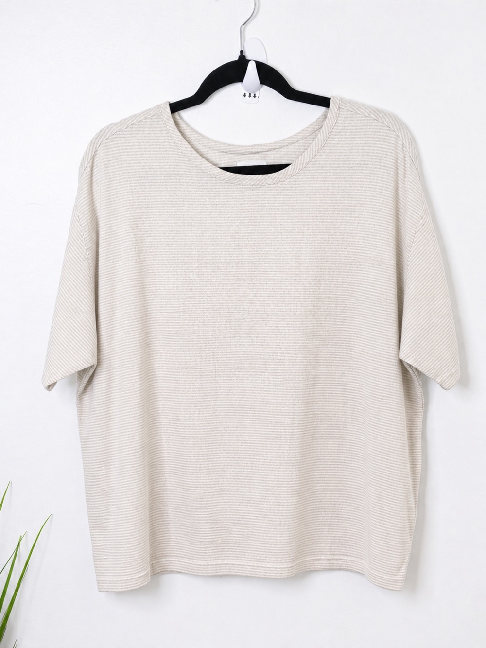 FLAX by Angelheart 100% Linen Striped Boxy Top Size Large Neutral Beige